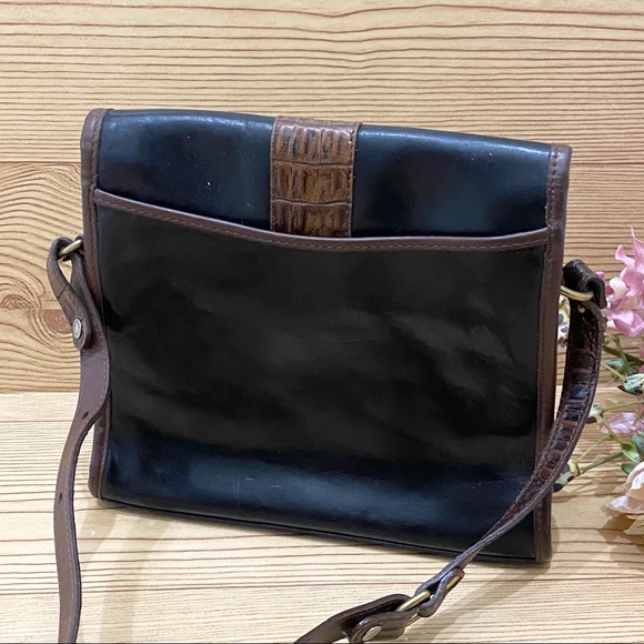 Vintage 80’s Brahmin Black/Brown Croc Leather Crossbody Bag - Picture 2 of 16